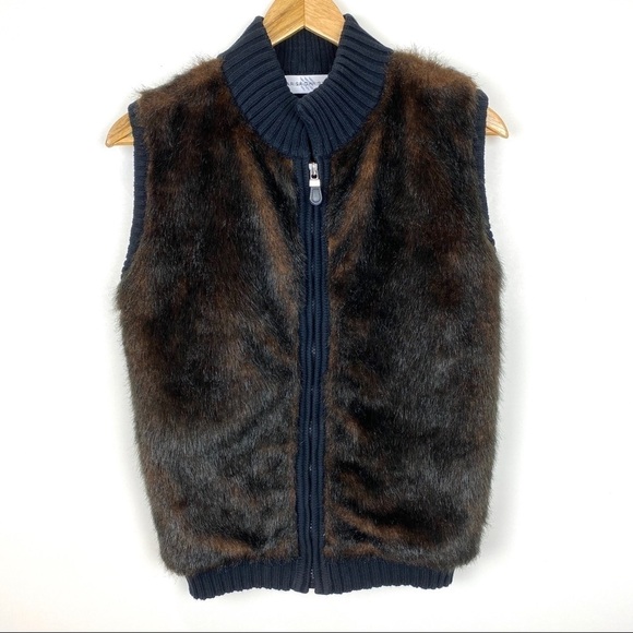 Marisa Christina Faux Fur Vest Brown Black Women’s Size S - Picture 2 of 8